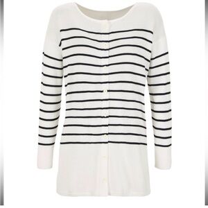 CAbi‎ Turnabout Cardigan Striped Knit Cream Black Open Front M